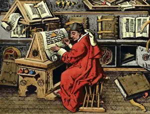 Manuscript Prints: Illustration of Jean Meliot Working on a Manuscript