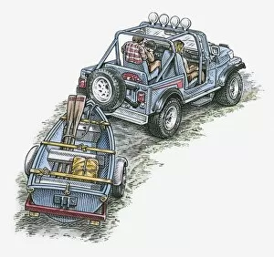 Images Dated 16th November 2009: Illustration of jeep towing small boat