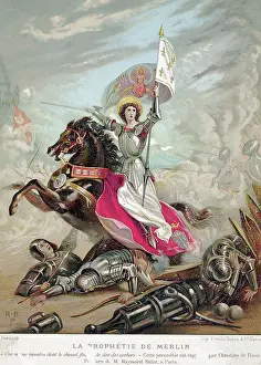 Sword Prints: Illustration of Joan of Arc Leading Charge In Battle
