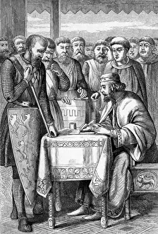 13th Century Prints: Illustration of King John Signing the Magna Carta