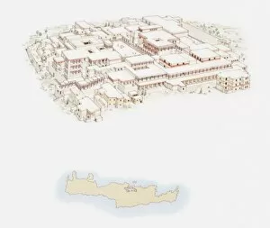 Images Dated 14th July 2010: Illustration of Knossos Palace and simple map of Crete