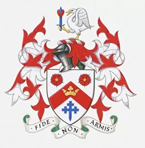 Images Dated 17th June 2010: Illustration of Latin Script Fide non Armis (By Faith, Not By Force of Arms) on English coat of arms