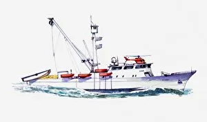 Crane Gallery: Illustration of lifeboat with radar, aerials, rescue helicopter