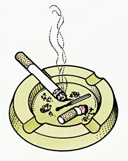 Images Dated 4th December 2008: Illustration of lit burning cigarette in ashtray