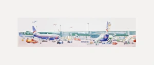 Images Dated 14th January 2008: Illustration of loading and unloading commercial aircraft at airport