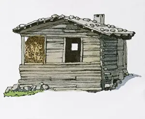 Log Cabin Prints: Illustration of log cabin in Turkeys Mersin Valley