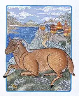 The Zodiac Prints: Illustration of Lonely Ram, representing Chinese Year Of The Ram