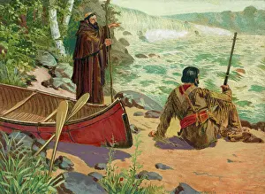 Illustration of Louis Hennepin at the Falls of Saint Anthony