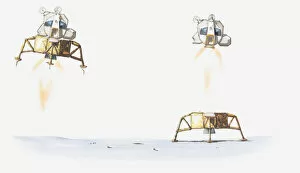 Images Dated 3rd January 2012: Illustration of lunar module dropping down to the Moon