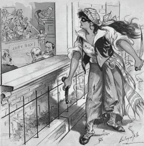 Terror Prints: Illustration of Mafia Woman Intimidating Jury