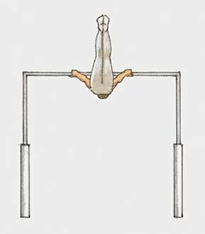 Images Dated 11th December 2009: Illustration of male gymnast competing on horizontal bar