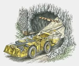 Images Dated 20th November 2009: Illustration of man driving tunnel loader into tunnel