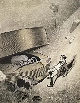 Nightmarish Prints: Illustration of a Man Encountering a Martian by Alvim Correa