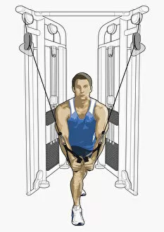 Images Dated 19th October 2010: Illustration of man exercising on cable cross-over equipment