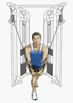 Sportswear Prints: Illustration of man exercising on cable cross-over equipment