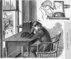 Illustration of Man Looking Through Camera Obsucura