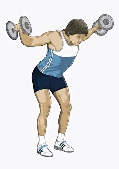 Illustration of man performing rear lateral raise using dumbbells