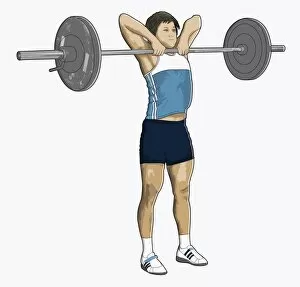 Illustration of man performing upright row weightlift