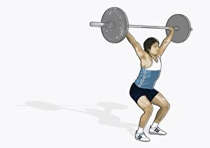 Illustration of man performing weightlifting power snatch