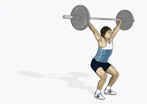 Weightlifting Prints: Illustration of man performing weightlifting power snatch