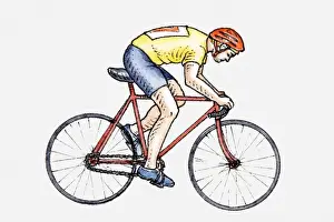 Racing Bicycle Prints: Illustration of man riding racing bicycle