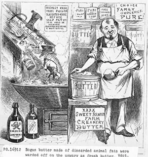 Hazard Prints: Illustration of Man Selling Adulterated Oleomargarine as Pure Butter