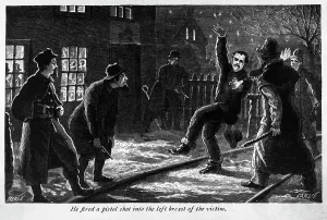 Gang Prints: Illustration of Man Being Shot by Gang