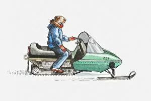 Illustration of man on snowmobile