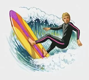 Illustration of man surfing