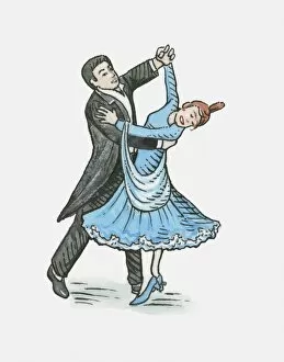 Illustration of man and a woman ballroom dancing