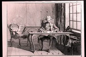 18th Century Prints: Illustration Of Man Writing At Desk