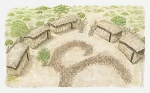 Images Dated 26th March 2010: Illustration of a Manyatta where a Maasai family would live