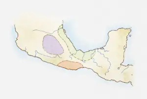 Ancient Civilisations Prints: Illustration, map of Central America with territories inhabited by ancient civilisations highlighted