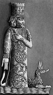 Myth Prints: Illustration of Marduk, a Babylonian God, with a Dragon