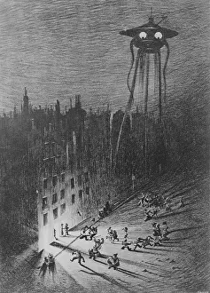 Brazilian Prints: Illustration of a Martian Fighting Machine in London by Alvim Correa