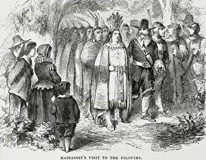 Illustration of Massasoit Visiting the Pilgrims