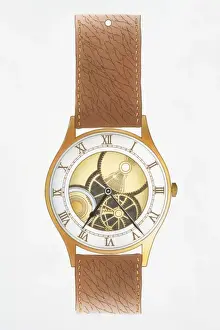Machines Prints: Illustration, mechanical wristwatch with roman numerals