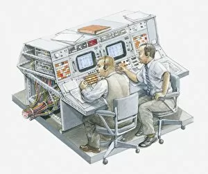 Technology Gallery: Illustration of two men in Apollo 11 control room