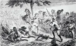 Illustration of Men Hunting Deer