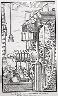 Illustration of Men Using Mechanisms for Excavation