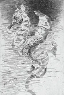 Illustration of Mermaid Riding Seahorse