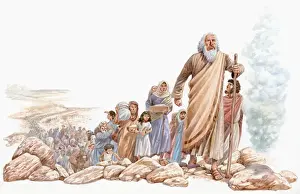 Mid Adult Prints: Illustration of Moses leading Hebrews Eastward on journey to Canaan