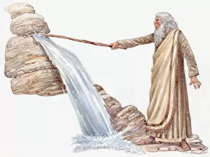 Images Dated 6th November 2008: Illustration Moses striking rock with rod as water flows