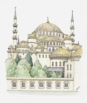 Illustration of a mosque built in the traditional style