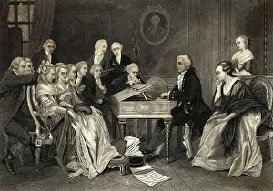 Illustration of Mozart at Vienna, Playing His Opera Don Juan for the First Time
