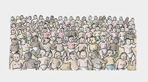 Images Dated 16th December 2009: Illustration of multi-ethnic crowd of babies
