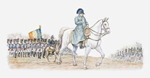 Images Dated 14th July 2010: Illustration of Napoleon Bonaparte leading his army on horseback