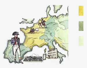 Conflict Prints: Illustration of Napoleonic Empire and main events of life of Napoleon Bonaparte