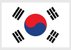 Ensign Gallery: Illustration of national flag and civil ensign of South Korea, with red and blue taegeuk in centre