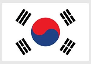 National Flag Gallery: Illustration of national flag and civil ensign of South Korea, with red and blue taegeuk in centre